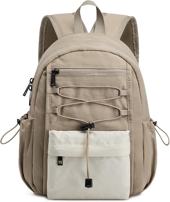 G4Free 10L Small Backpack for Women Men | Mini Lightweight Hiking Travel Casual Daypack, Water Repellent Fabric, Fits 11" Tablet, Beige+Khaki