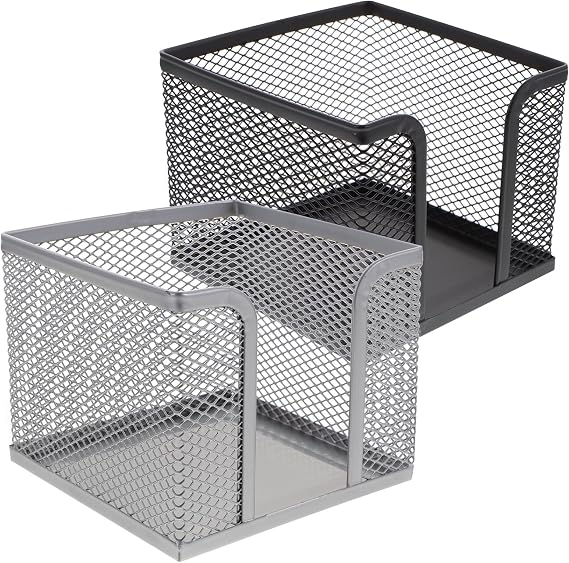 Mesh Holder Desktop Paper Organizer 2Pcs Mesh Memo Holders Notepad Containers Office Home Desk Organizers Silver+Black Metal Desk