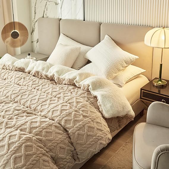 Winter Thickened Insulation Fluffy Comforter Cover, Super Soft Breathable Faux Fur Duvet Covers with Zipper Closur, Plush Double Sided Velvet Blanket (0x150cm(39.3x59), Khaki)