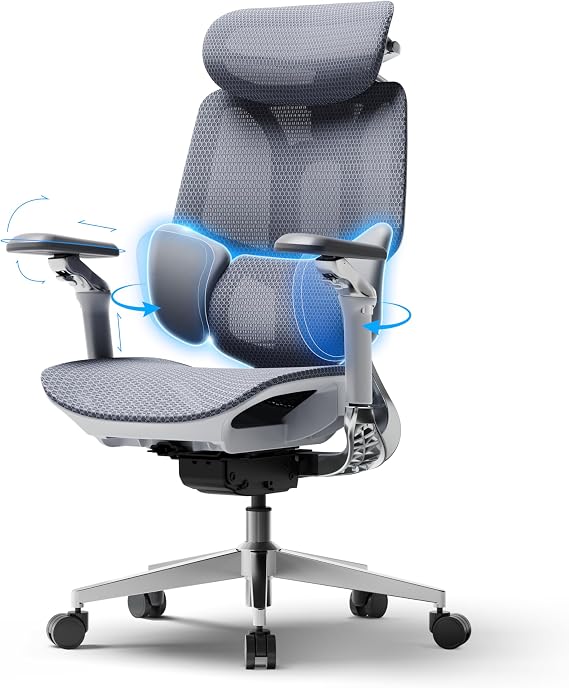 Hbada E3 Pro 2026 Edition Ergonomic Office Chair, Mesh Desk Chair with 3-Zone Floating Lumbar Support, Upgraded 4D Headrest, 720° Armrests, Grey without Footrest