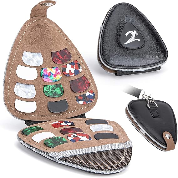 XTON Guitar Picks Holder, Picks storage Case,PU Leather Plectrums Box Organizer, Guitar Gift for Beginners (Case Only)
