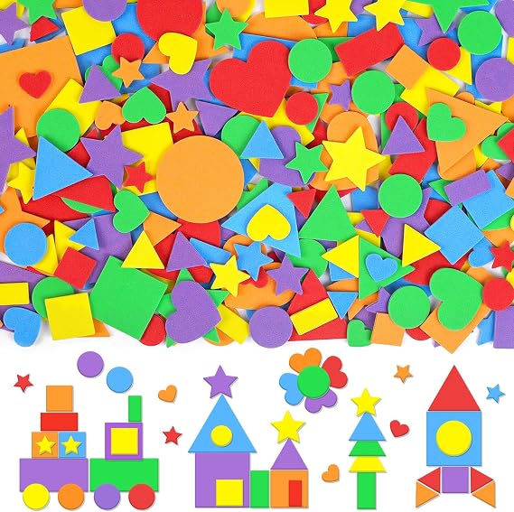 600Pcs Foam Stickers Foam Shape Stickers for Craft Heart Star,Bright Color