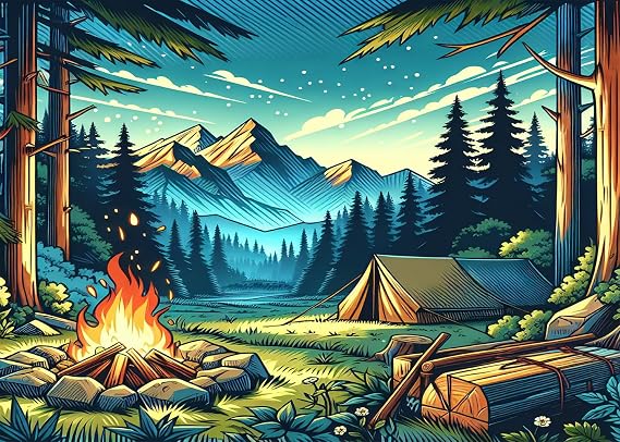 10x8FT Camping Backdrop Campfire Forest Scene Happy Camper Supplies Camping Theme Party Birthday Party Decoration Background