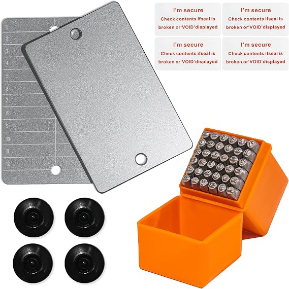 Steel Bitcoin Wallet Set including Cryptocurrency Seed Storage & 36 Pieces Number & Capital Letter Steel Metal Stamping Too(l18inches3mm) with Uniquely Labeled and Button Fit for Imprinting
