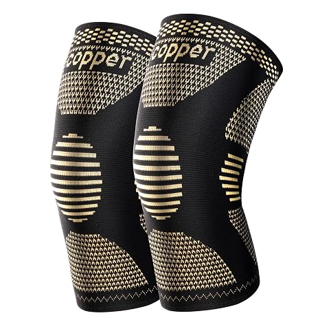 JHVW Copper Knee Brace for Women Men, 2 Pack Knee Braces for Knee Pain, Knee Support Compression Sleeve for Meniscus Tear, ACL & Arthritis Pain Relief