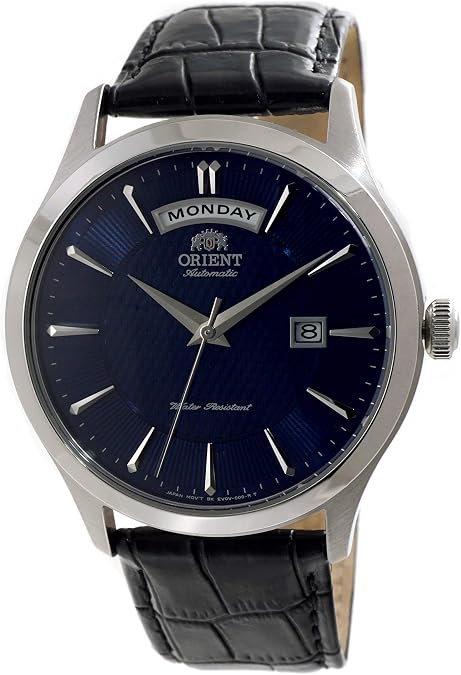 Orient Classic Mechanical Contemporary Wide Day Blue Dial Leather Watch EV0V003D