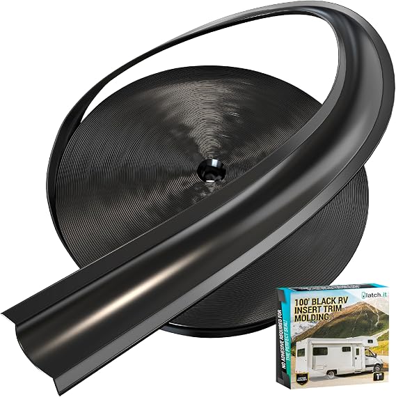 LATCH.IT 1-Inch Black RV Trim Molding Insert | 100-Foot RV Weather Stripping Exterior | Camper Weather Stripping, Vinyl Trim Insert | UV-Resistant Flexible Rubber Seal Strip for Trailer DIYers