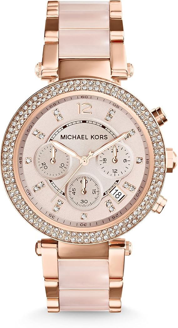Michael Kors Parker Women's Stainless Steel and Pave Crystal Watch with Steel, Leather, or Silicone Band