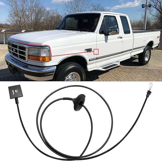 Compatible with Ford F150 Hood Release Cable & Pull Handle 1987-1997 | Compatible with Ford F250 F350 Super Duty Bronco F53 F59 1987-1997,Hood Latch Release Cable for 912-042 F2TZ16916A,1PC,Black