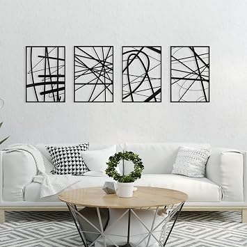 Art3dwallpanels Black Abstract Wall Art, Metal Single Line Art Wall Decor, 3D Textured Sculptures, Modern Decor for Living Room Bedroom Bathroom Study, 17'' x 12'', 4 Pack