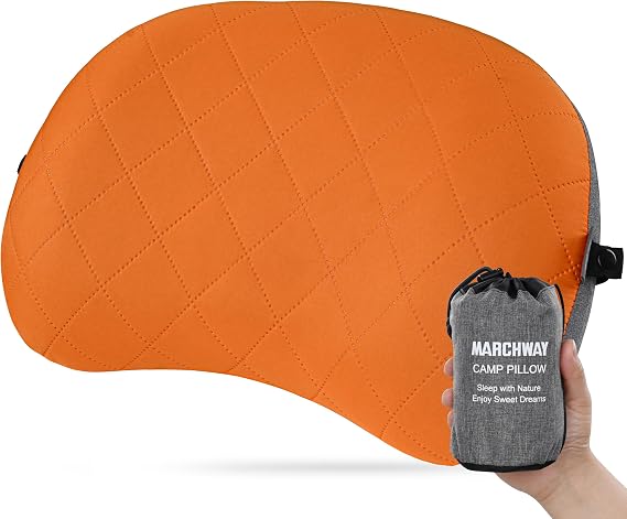 MARCHWAY Ultralight Inflatable Camping Pillow with Soft Washable Cover, Compact Compressible Portable Travel Air Pillow for Outdoor Camp, Sport, Hiking, Backpacking Sleep (Orange)