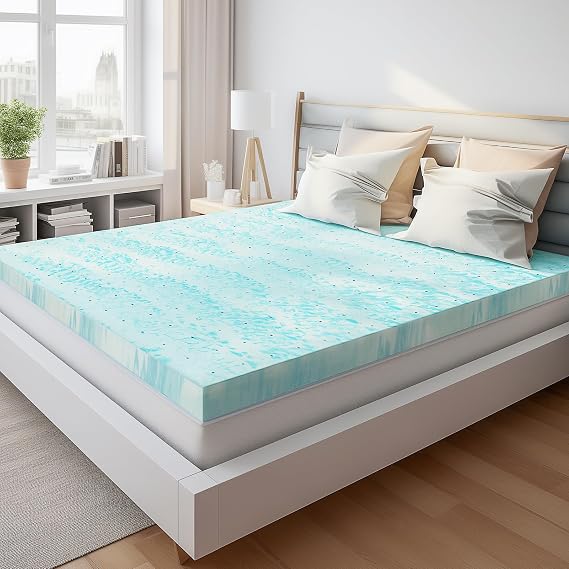 3 Inch Mattress Topper QueenSize, Gel Memory Foam Mattress Pad, CertiPUR-US Certified, Ventilated Bed Topper for Pressure Relief Back Pain, Blue