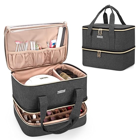 BAFASO Nail Polish Organizer Holds 40 Bottles and a Nail Lamp, Black | For 15ml - 0.5 fl.oz, Nail Polish Carrying Case with Manicure Tools Storage Sections, Bag Only.