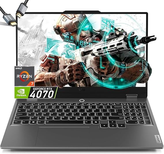 Lenovo LOQ 15.6 Gaming Laptop RTX 4070 - AMD Ryzen 7 7435HS Beat i7-12650H - 32GB DDR5 RAM -1TB PCIe SSD -Backlit Keyboard - FHD Display G-SYNC - Windows 11 - Computadora Gamer PC - 2024 - HDMI Cable