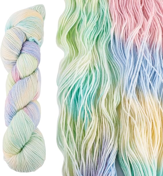 Beadthoven Wool Blend Yarn for Crocheting 1 Skein Luxury Soft Colorful Wool Yarn for Knitting Gradient Color Hand Dyed for Sweater Scarf Hat Socks Blankets Pastel Rainbow - Green