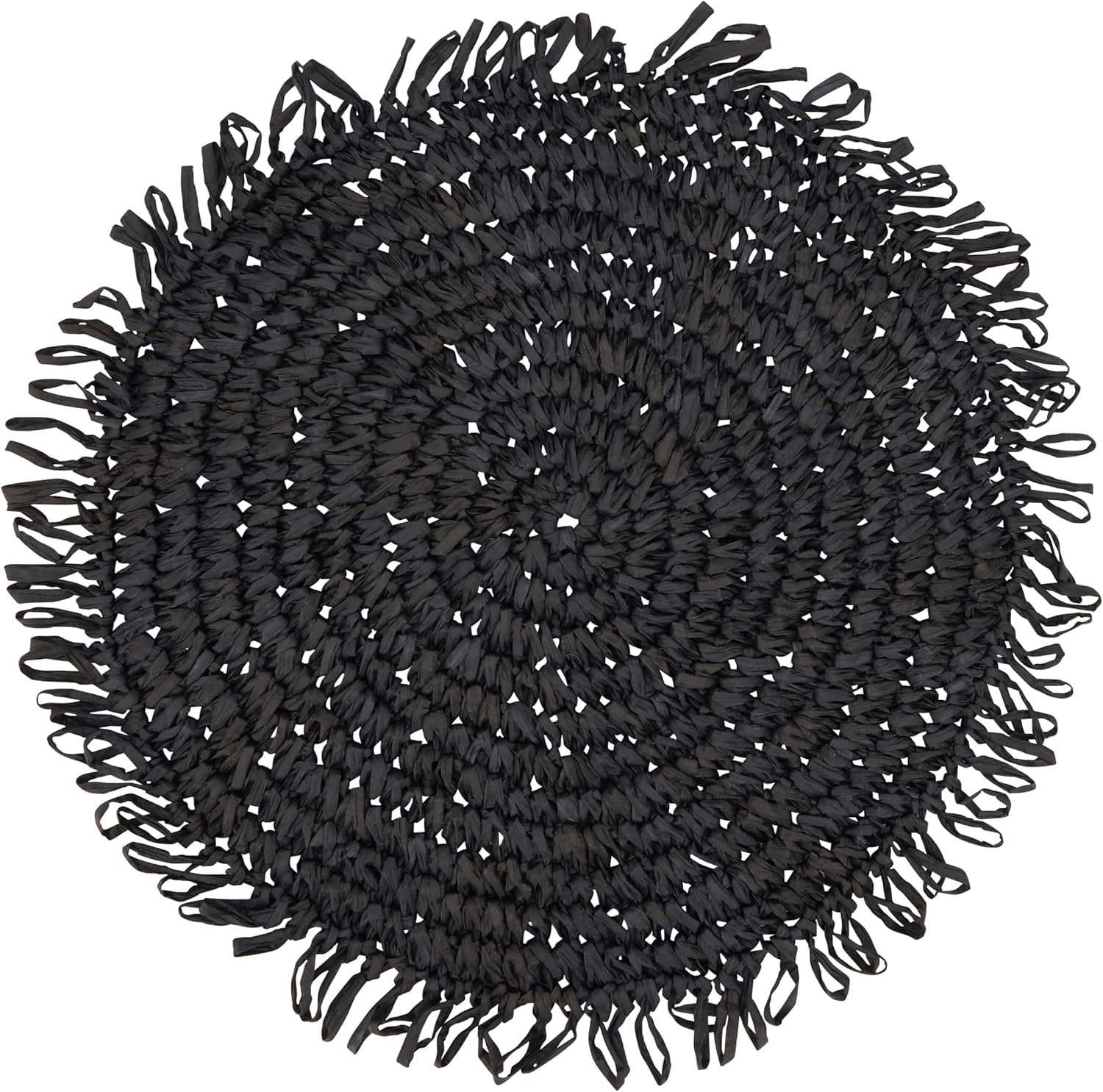 Saro Lifestyle Rustic Raffia Fringe Placemat Set of 4, Black, 14"