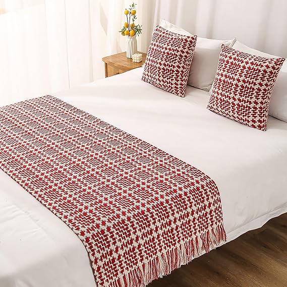 Modern Bed Runners Super King Size, Hotel Bed Scarf For Foot Of Bed Solid Color Knit Smooth Comfort Bed Runners & Scarves(Red,30x50cm Pillowcase)
