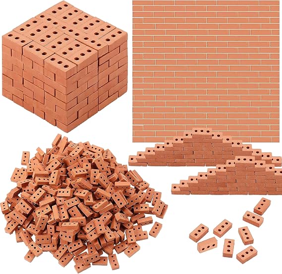 Cayway 120 PCS Mini Bricks Tiny Bricks for Landscaping Miniature Bricks Small Bricks for Crafts Realistic Fake for Mini Garden Accessories (3 Holes Mini Red)