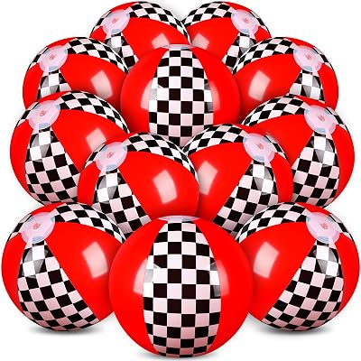 12 Pack Black and White Checkered Flag Themed Beach Ball for Kids 7.87 Bulk for Summer Pool and Beach Game Gifts Race Car Birthday Party Supplies and End of The Year Class Decorations Favor