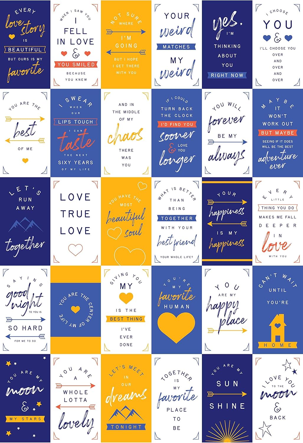 GSM Brands Love Cards for Husband and Wife 60 Pack of His and Her Motivational Notes with 30 Different Designs 3.5 inch x 2 inch