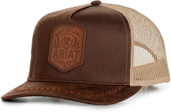 ARIAT Men's Faux Leather Embossed Patch Cap Brown