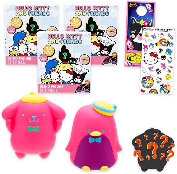 Hello Kitty Blind Box Party Favors 3 Pack Sanrio Party Supplies Bundle with 3 Neon Figurines Featuring Hello Kitty, My Melody, More | Sanrio Figures Set