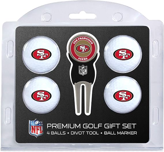 Team Golf NFL Regulation Size Golf Balls (4 Count) & Divot Tool with Removable Double-Sided Magnetic Marker