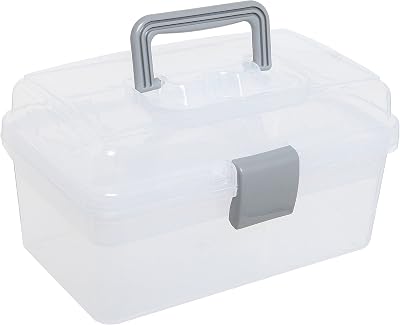 MyGift 10.2 Inch Transparent Plastic Empty Multipurpose Tackle Box with Gray Handle and Removable Tray for Tools, First Aid, Sewing Kit, Arts Crafts Supplies Storage