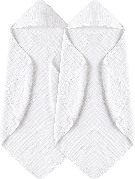 Yoofoss Hooded Baby Bath Towels 2 Pack 100% Muslin Organic Cotton with Hood