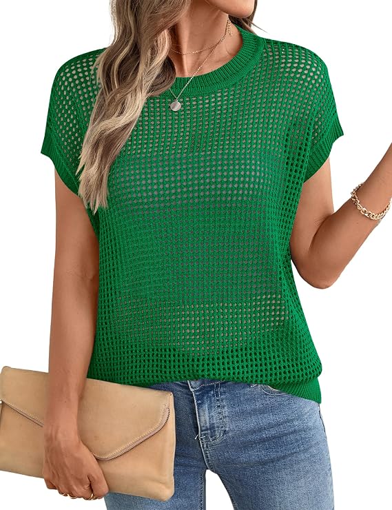 Ivicoer Womens Summer Tops Crochet Cap Sleeve Sweater Hollow Out Beach Vacation Clothes Trendy 2026