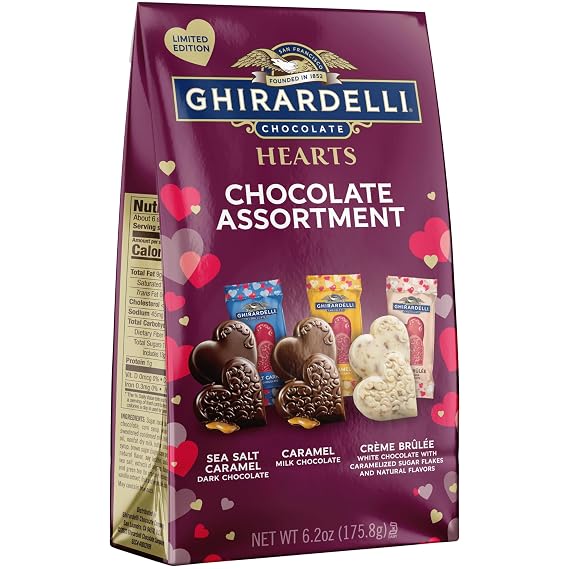 GHIRARDELLI Chocolate Assortment Hearts, 6.2 oz Bag Premium Valentines Day Candy Individually Wrapped Chocolate Hearts