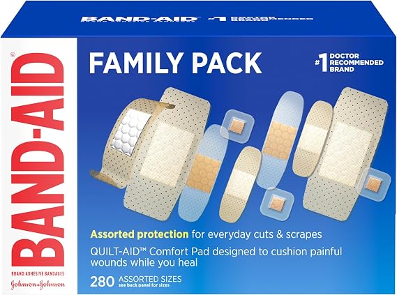 BAND-AID Brand Adhesive Bandages Family Variety Pack, Wound Care for Minor Cuts, Scrapes & Burns, Helps Protect Against Dirt & Germs, Suitable for First Aid Kits, 5 Assorted Sizes, 280 Count