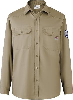 Ubon FR Shirts for Men Flame Resistan Welding Shirt FRC Work Shirt Long Sleeve Welder Shirts 7.5 Oz