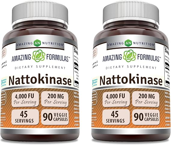 Amazing Formulas Nattokinase Dietary Supplement 200 mg Veggie Capsules Supplement | 4000 FU Enzyme Activity | Non-GMO | Gluten Free | Made in USA (90 Count | 2 Pack)