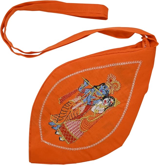 Hare Krishna Embroidered Bag Jaap Bag Cotton Bead Bag/Japa Mala Bag/Jholi/Chanting Bag/Meditation with Zip Pocket