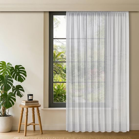 Gauze Fabric Design Lüks İpeksi Dokulu Bambu Kırışmaz Ütü Gerektirmez Optik Beyaz 250x250 Pilesiz (1 x 1) YÜKSEK KALİTELİ TÜL PERDE