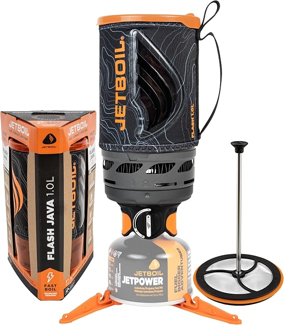 Jetboil Flash Java Portable Fast Boil Stove and Coffee Press for Camping and Backpacking, 1-Step Auto Ignition, Propane/Isobutane Burner