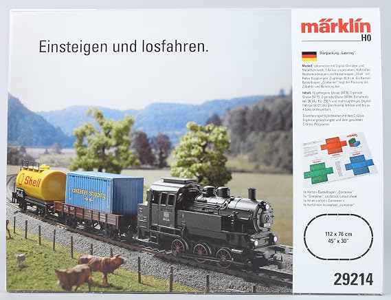 MARKLIN HO Digital DB Cargo Starter Train Set 29214 with STEAM Tank 0-6-0 Locomotive+2 FREIGHTS Cars+Oval C Tracks+Elect.Transformer 110V.-18V.A.+Digital Controller+PAPERWORKS