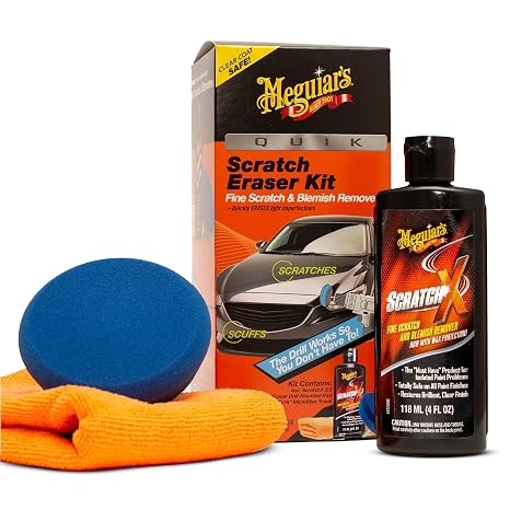 Meguiar's Quik Eraser Kit, Car Scratch Remover for Repairing Surface Blemishes, Car Scratch Repair Kit with ScratchX, Drill-Mounted Pad, and Microfiber Towel, 3 Count