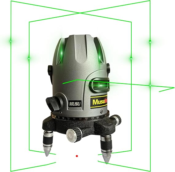 (Outdoor Laser Level) Picture Hanging Tool Green Light Lasers 5-Lines Laser Outside Leveler 360 Self Leveling Super Bright With 360 rotating base and strong light spot Digital display battery