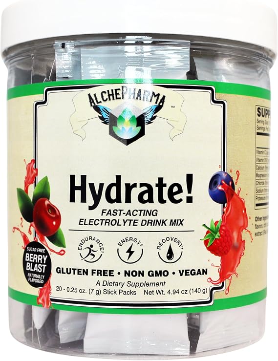 Hydrate! Electrolyte Drink Mix, Gluten Free, Non GMO, Vegan, 20 Stick Packs