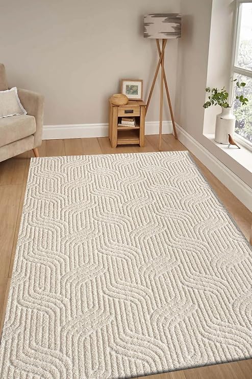 Kaymaz Taban Moopy Krem Rengi Bukleli Yumuşak Soft Dokuma Yolluk Halı Salon Halısı LP1003A, 80 x 120