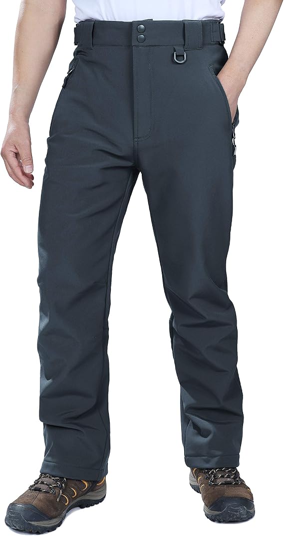 Outdoor Ventures Men's Lite Waterproof Windproof Fleece Lined Warm Hiking Ski Snow Pants Expandable-Waist