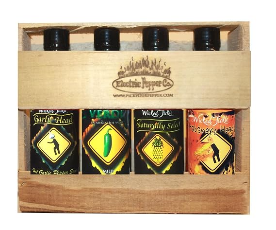 Wicked Tickle Hot Sauce Gift Set Habanero, Jalapeno, Garlic, Pineapple, 4 Pack, 5 oz
