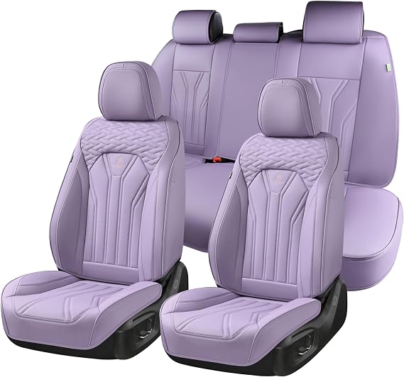 Leather Car Seat Covers Full Set, Purple Car Seat Cover, Universal Full Coverage Car Seat Covers Waterproof Car Seat Cushion Protector Front Seats and Rear Fit for Most Cars Trucks SUVs