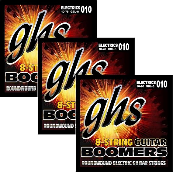GHS Strings Boomers 8-String Electric Guitar Set - LIGHT - (10-76) - GBL-8 SET, Pack of 3