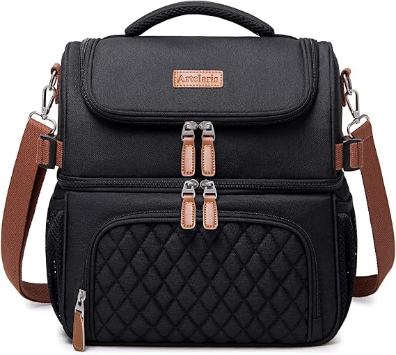 Artelaris Lunch Bag for Women, Large Double Deck Lunch Box Tote for Work, Dual Compartment Insulated Leakproof Lunchbox Cooler for Adult