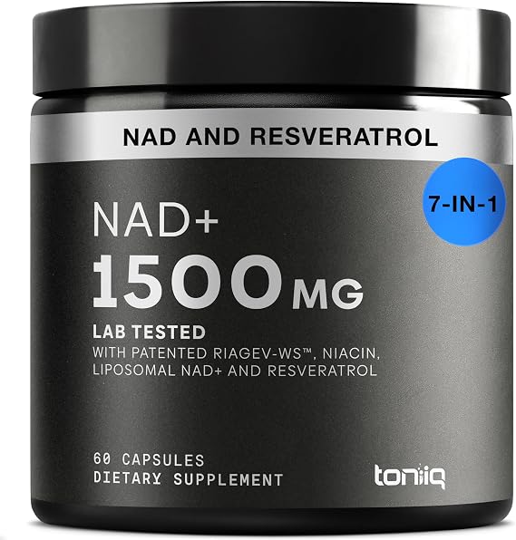 Toniiq Liposomal NAD+ and Resveratrol Supplement - 1500mg | Ultra High Strength NAD SupplementClinically Studied Ingredients with Patented RiaGev-WSTM, Resveratrol & Niacin60 Capsules