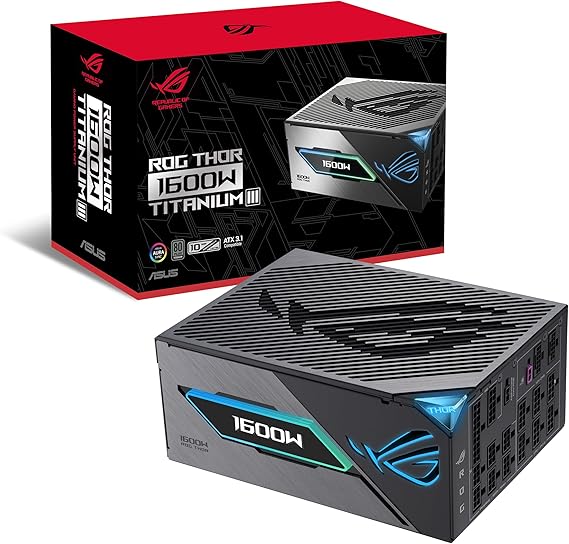 ASUS ROG Thor 1600W Titanium III Power Supply (80 Plus Titanium Certified, ATX 3.1, GaN MOSFET, Intelligent Voltage Stabilizer, Magnetic OLED Display, Turbo Mode, )