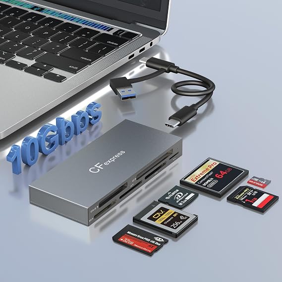 CFexpress Type B Card Reader, 6-in-1 USB 3.2 10Gbps CFexpress Card Reader Adapter for CFexpress Type B/SD/TF/MS/XD/CF Memory Card, CF Express Card Reader Read 6 Cards Simultaneously
